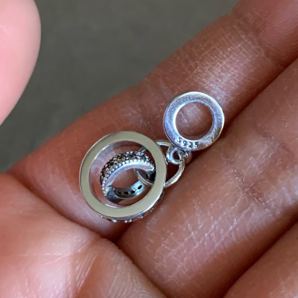 NWOT Intertwined Circles Dangle Charm, Pave Circle Hearts Sterling Silver 925 - Picture 10 of 10